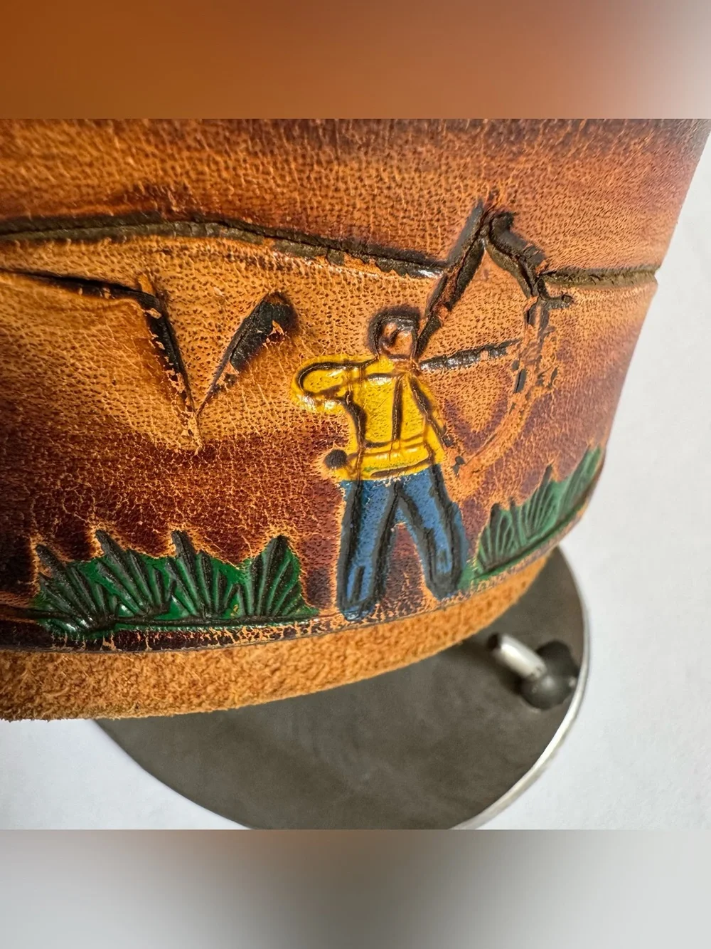 Vintage Hand Tooled Painted Western Leather Belt Horse Buckle Ranch Southwestern